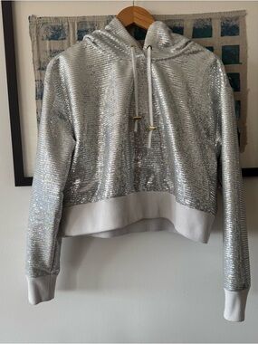 Peloton x Brittany Allen Silver Sequin Cropped Hoodie M
